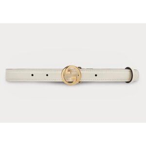 Gucci Women’s Blondie Ciny Interlocking Buckle Calfskin Belt Mystic White 120cm